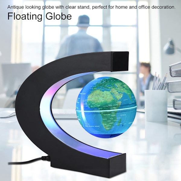 Floating Globe Magnetic Levitation Rotating Globe med färgglatt LED-ljus (EU-kontakt blå)