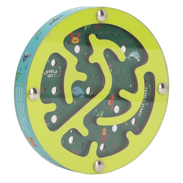 Balance Maze Game Dubbelsidig pedagogisk rund bärbar träboll labyrint pussel brädspel för barn Green Ocean