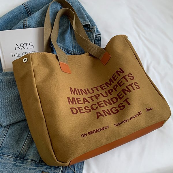Yksinkertainen kankaaskassi Casual Fashionable Upea suurikokoinen kankaaskassi Ostoskassi kahvoilla naisille ja miehille Khaki