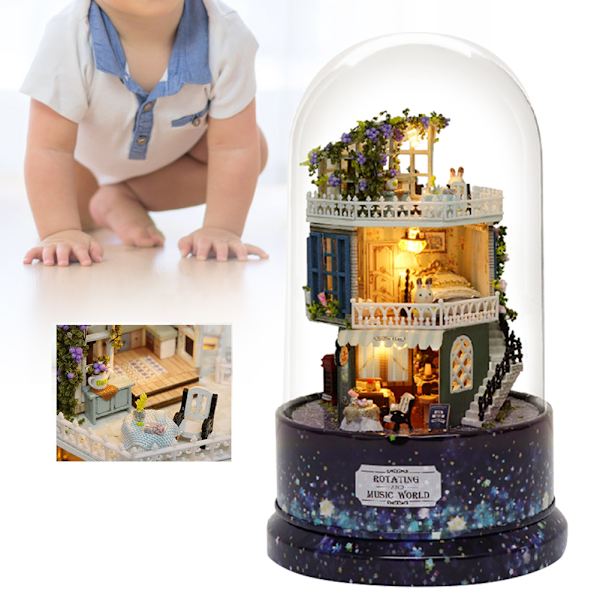 Gör-det-själv-miniatyrmontering Roterande musikglasboll Dockhusmodellsats Leksakspresent