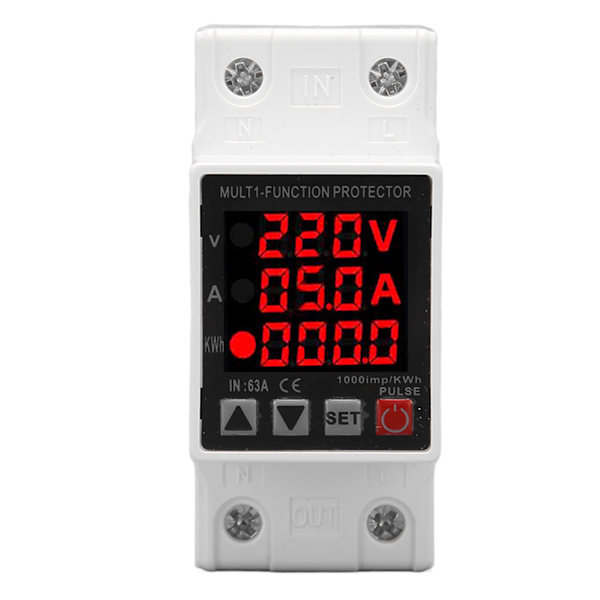 Strömskydd 3 Display Justerbar Intelligent Överspännings- och Underspänningsskydd AC 80‑300V 1‑63A