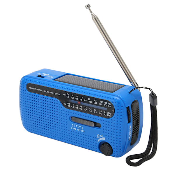 Handvev Solar Radio AM FM SW1 SW2 Camping LED Ficklampa Multiband Camping Emergency Radio för OutdoorBlue