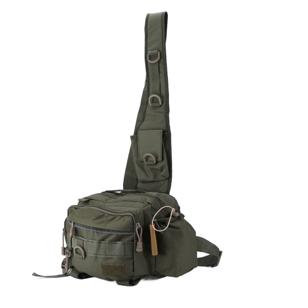 Fiskeredskabs Taske Nylon 600D Fiskeredskaber Sling Pack med Lændebælte til Udendørs Cykling Militærgrøn