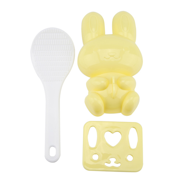 3 st Livsmedelskvalitet PP Tecknad Kanin Modell Sushi Risform DIY Hantverk Onigiri Make Tool (Gul