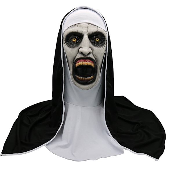 Halloween Nonne Gysermaske Cosplay Skræmmende Latexmaske med Hætte Helansigtshjelm Halloween Festrekvisitter