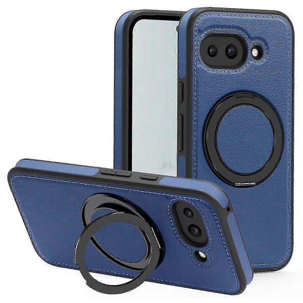 För Google Pixel 9a-skal med ringstativ kompatibelt med MagSafe PU-läder bakstycke - grå Multicolor Sapphire