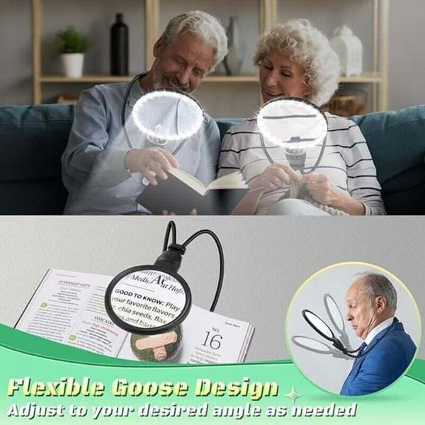 ZOR® Håndfri leseforstørrelsesglass - 10X - Fleksibel svanehals - 3 lysmoduser - HD-linse