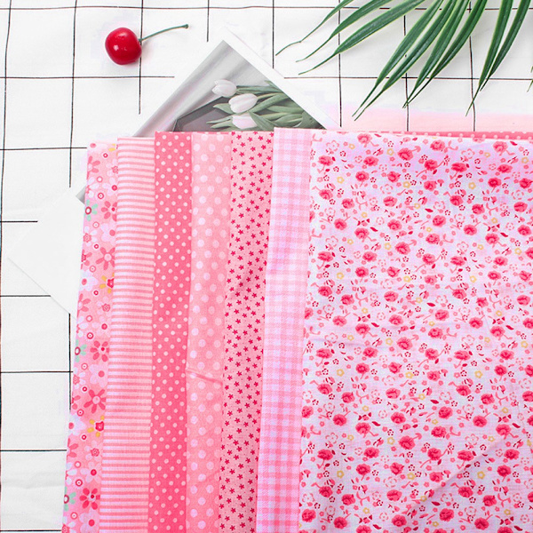 7pcs 25*25 cm Cotton Fabric DIY Assorted Squares Pre Cut Bedding Suite Quarters Bundle (Pink)