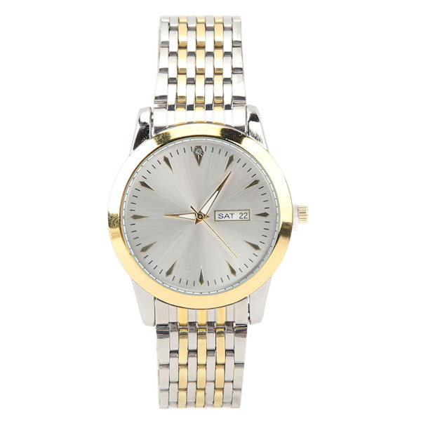 Quartz Herre-ur Kommerciel Dual Date Stilfuld Klassisk Quartz Rustfrit Stål Dress Ur Guld og Sølv Armbånd Hvid Urtavle