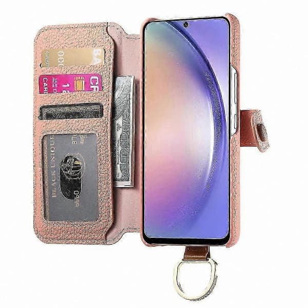 Galaxy A33 5G Läderfodral med Handledsrem, Kortfack och RFID-blockering Pink
