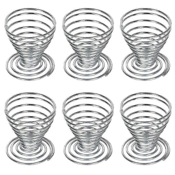 6 x Äggkoppar med spiralfjäder i borstad ståltråd