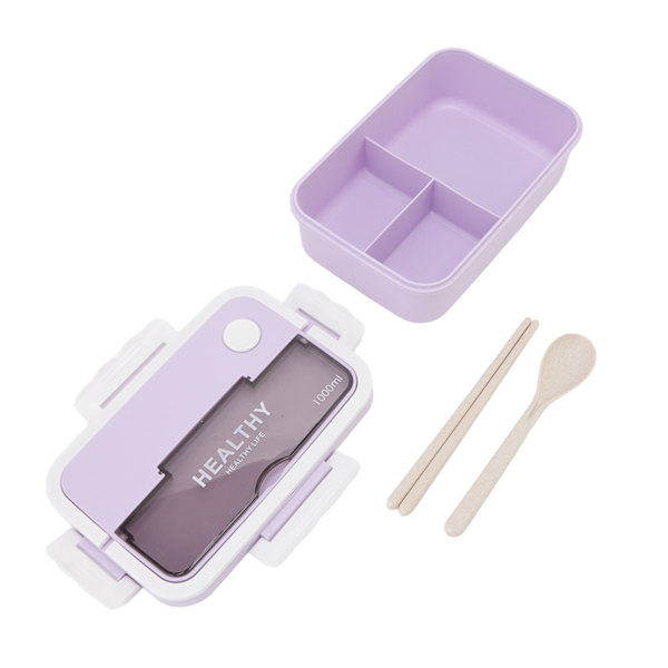 Plast 3-fack Lunchbox 1000ml Mikrovågssäker Bento Box för barn Vuxna Studenter Kontorsarbetare Taro Lila