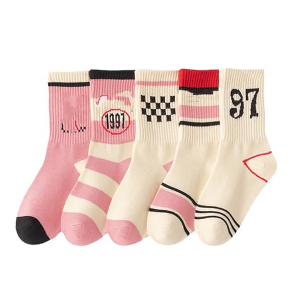 Barnstrumpor Unisex Mid Calf Bomullsstrumpor för Vinter Höst Rosa Vit S (1‑4 År)