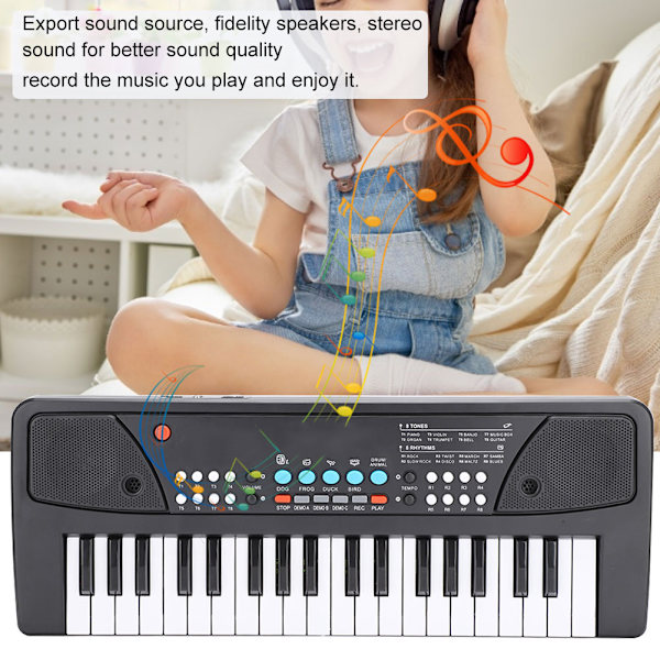 Bærbar elektronisk klaver Multifunktionelt klavermikrofon Babymusik Legetøj 430A1 engelsk version (37 tangenter)