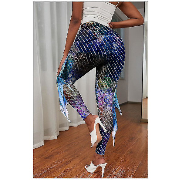 Fiskfjäll Mermaid Print Högmidjade Yogaleggings Storlek L