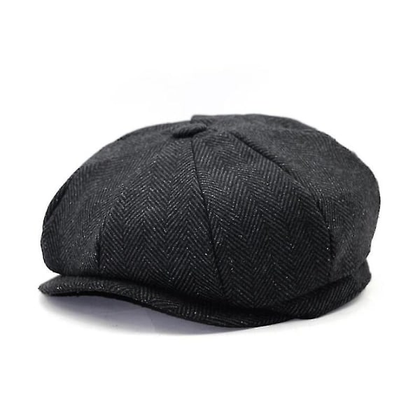 Herr Herringbone Flat Newsboy Cap Tweed Cabbie Blinders Baker Boy Peaky Hats black and dark gray