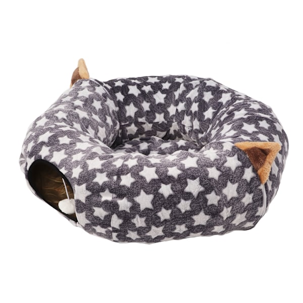 Katt Hund Tunnel Seng Stor Diameter Lang Crinkle Sammenleggbar Katt Tunnel Rør Seng med Pute for Kjæledyrleker Grå Stjerne
