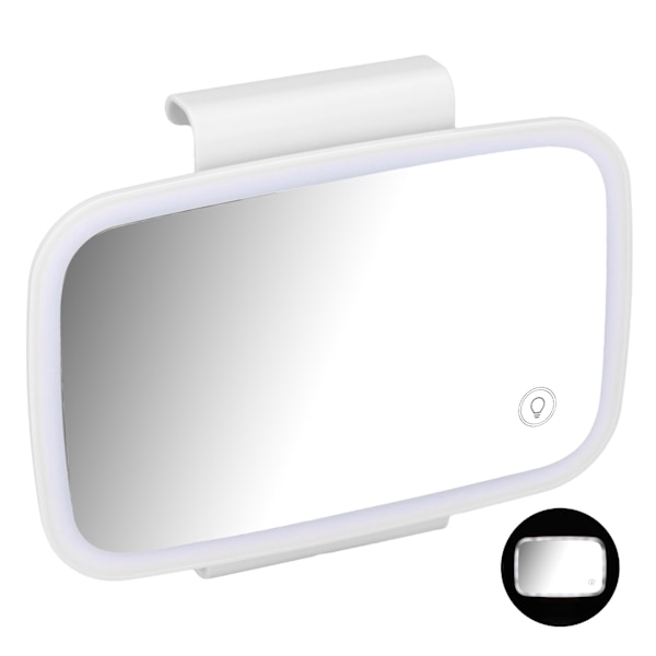 Bil Solskydd Sminkspegel Surround LED-lampor Pekskärm Plug and Play med infällbar baksida ClipWhite