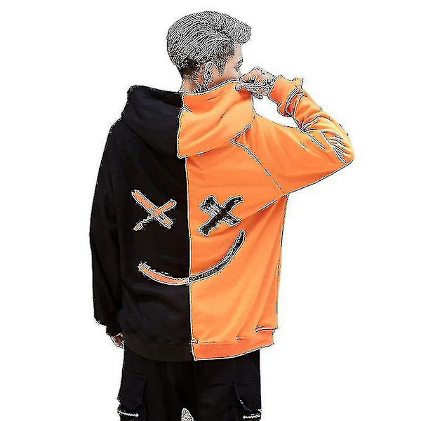 Smilende Ansigt Print Mænds Langærmet Hoodie Trøje Sort Orange