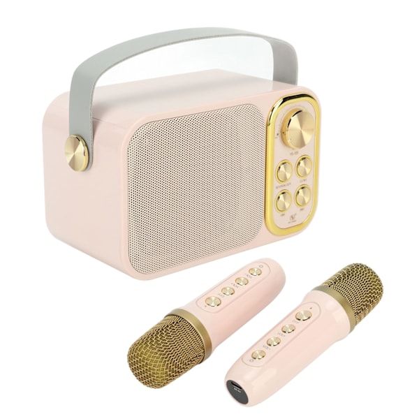 Karaokemaskin med 2 mikrofoner Karaoke alt-i-ett-maskin Bærbar Bluetooth-sangmaskin for hjemmefest Rosa
