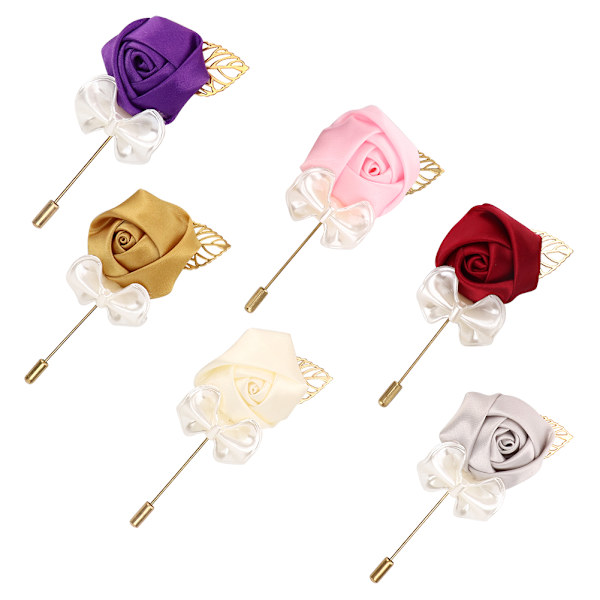 6 stk Kunstig Rose Corsage Brosche Forlover Brudesvend Bryllup Tilbehør Bryllup
