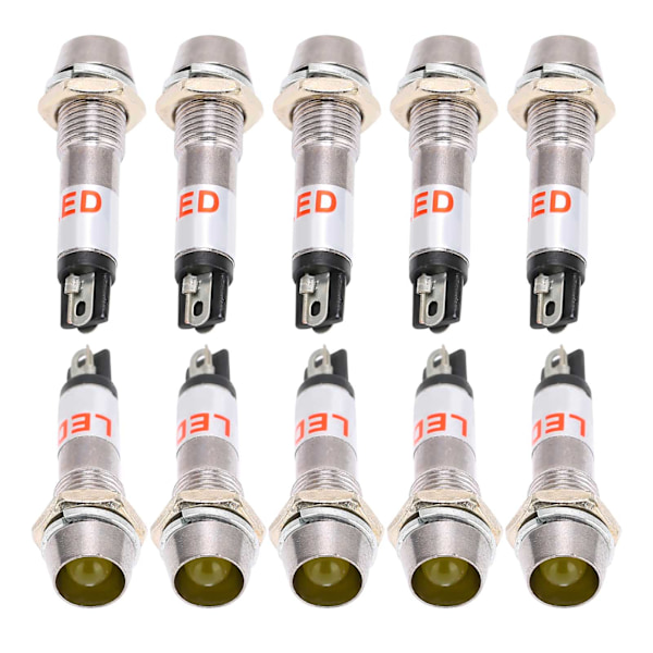 10st DC 24V indikatorljussignallampa rostfritt stål skal 8mm signallampa indikator gul