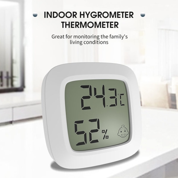 Hvit mini husholdnings termo-hygrometer med CR2032 knappbatteri*1, Fahrenheit