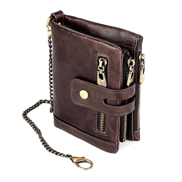 Herre tegnebog med kæde Rfid blokerende læder tegnebog Bifold tegnebog med kreditkortholder og lynlås mønt lommepung Coffee color
