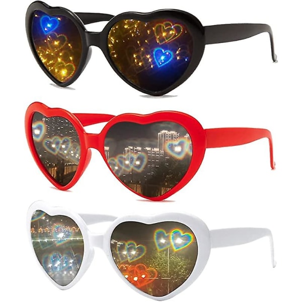 3 st Hjärtglasögoneffekt, 3d hjärtglasögon, diffraktionsglasögon, hjärtformade solglasögon, roliga glasögon för karneval, musikfestivaler, fest