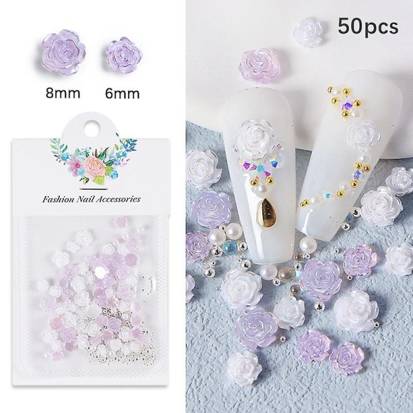 50 stk pappose med perle camellia blomst neglekunst dekorationer TYPE 3
