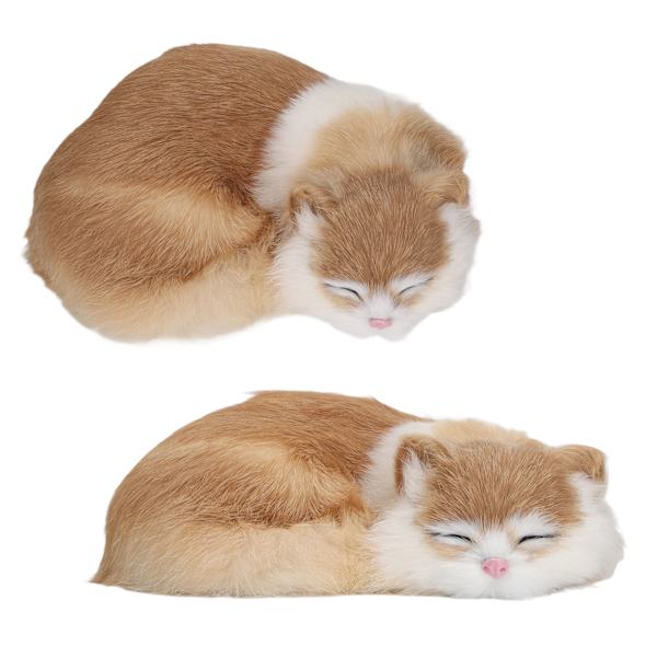 Plys Sovende Kat Figur Realistisk Simulering Fluffy Dekorativ Plys Sovende Kat Model til Hjemmekontor
