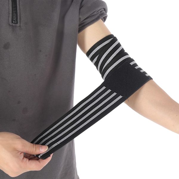 Sportarmbågsstöd Kompressionsbandage Elastiskt armbågsskydd Stödskyddshylsa Svart och grå rand