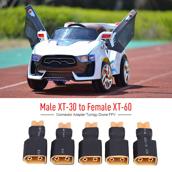 5 st/set RC Drone Connector Adapter Batteriomvandlarkontakt (XT30 hona till XT60 hane)