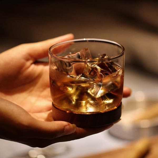 Whiskyglas med Træunderlag Transparent transparent
