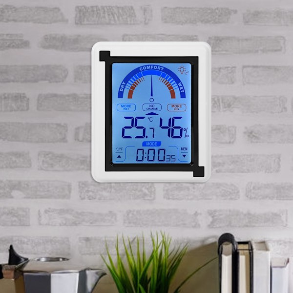 LCD-pekskärm Väderklocka Digital Temperatur Fuktighetsmätare Termometer Hygrometer