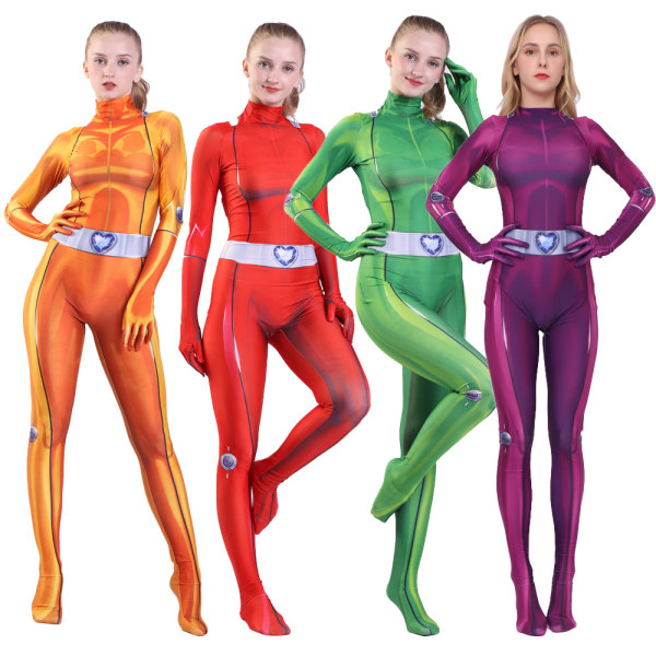 Totally Spies Cosplay-kostym för barn och vuxna Zentai Clover Sam Alex Britney Mandy Halloween grön M