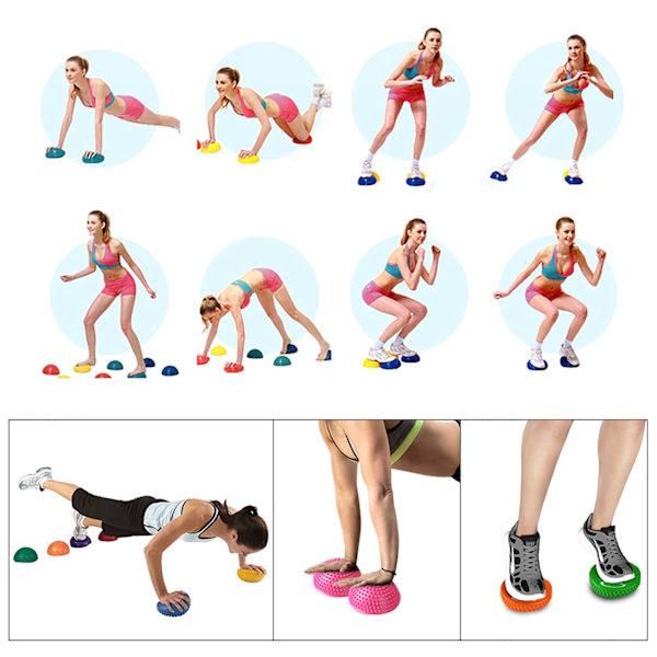 PVC oppblåsbare halvkule for yoga Massasjepoeng Fitballøvelser Trener Fitness Balanseball