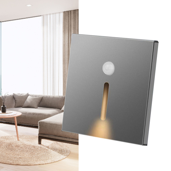 LED Rörelsesensor Nattljus ABS Liten LED-induktionslampa för sängkorridor Hall Grå