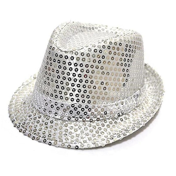 Paljett Cowboyhatt med Fluga och Handskar - Vuxenstorlek Silver