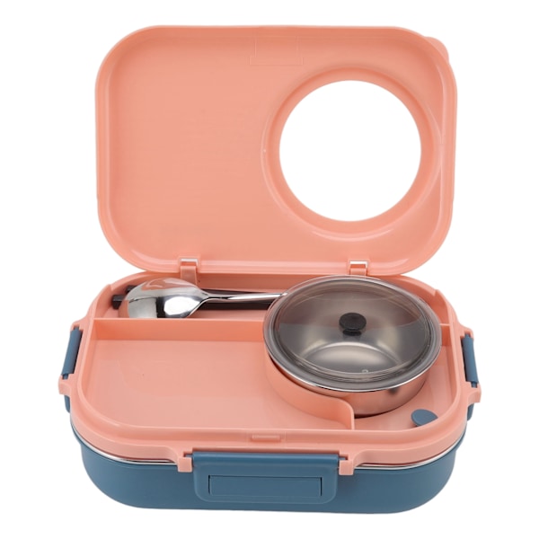 Termisk Lunchbox 1100ml Dubbellager 3 Grid Design 304 Rostfritt stål Bento Box med ätpinnar Sked Soppskål Rosa