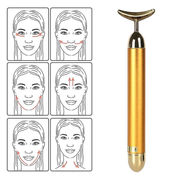Beauty Bar 24k guld Pulse ansiktsmassageapparat, bärbar T-formad elektrisk vibrerande ansiktsmassageverktyg för känslig hud Ansiktsuppstramning Uppstramande lyft