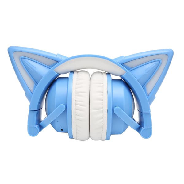 Cat Ear Bluetooth Headset Stereo Cute High Sensitivity Built-in Microphone Adjustable LED Kids Headset with 3.5mm Cable Blue