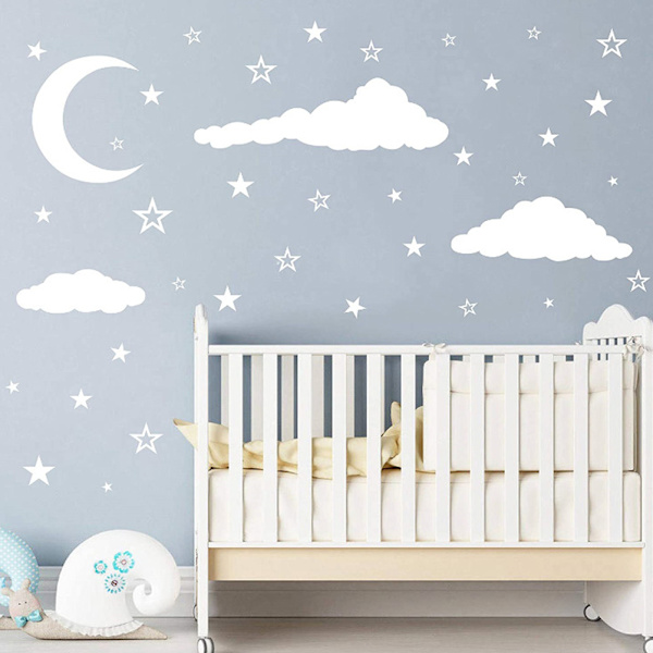 Sky med skyer Vægsticker Vinyl Vægmærke Månen og Vægdekor Børn Baby Børneværelse Dekoration