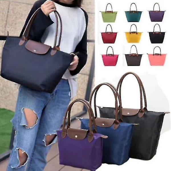 Stor svart nylon Le Pliage Tote Bag for kvinner
