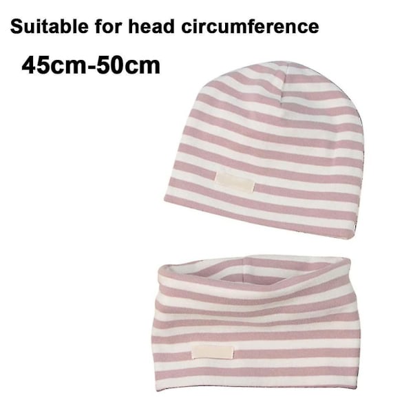 Baby drenge piger beanie hat og løkke tørklæde sæt børn blødt bomuld strikket Pink and white stripes