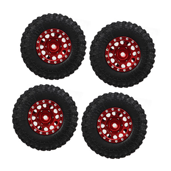 4 stk RC dæk og hjul sæt aluminiumslegeringsfælge nav gummidæk til TRAXXAS 1/18 til Axial SCX24 1/24 RC bil rød