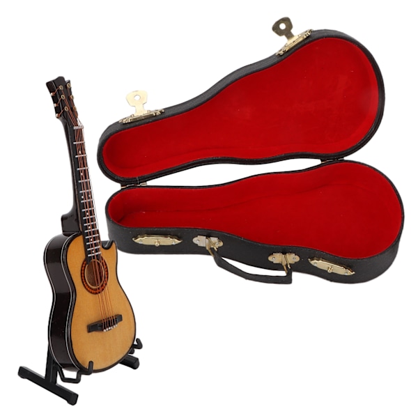 Miniatyr Gitarr Modell Trä Mini Musikinstrument Gitarr Replika med Ställ OrnamentM