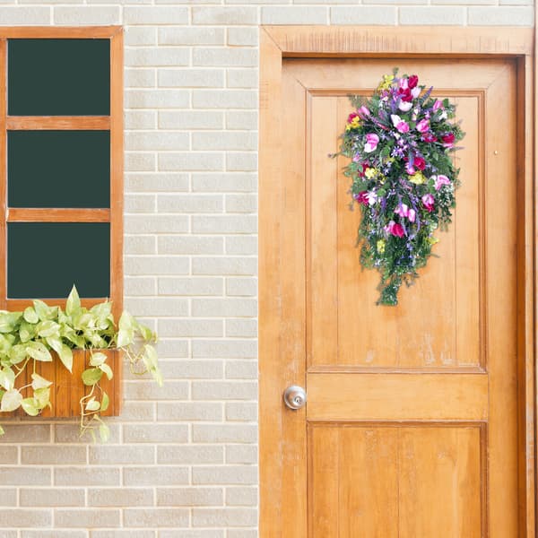 Artificial Flower Wreath with Lilacs Hyacinths Hydrangeas Spring Summer Floral Greenery Wreath E Small