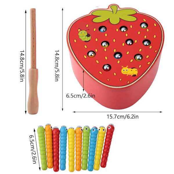 Capture Worm Magnetisk träleksak Kid Educational Intelligence Development Leksaker Strawberry