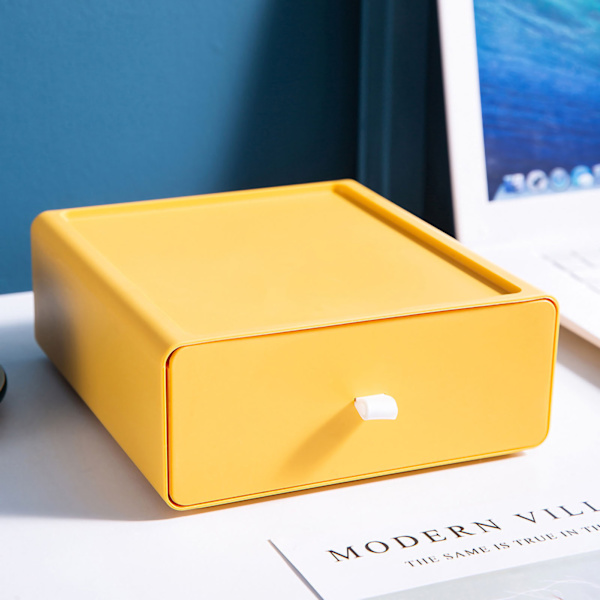 Stationær opbevaringsboks Skuffedesign Stærk bæreevne Stabelbar Desktop Organizer opbevaringsboks til kontorartikler Gul